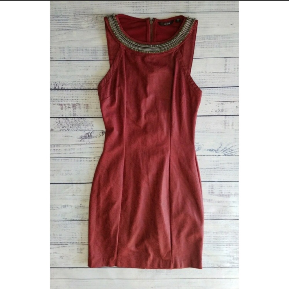 Red Suede Embellished Dress